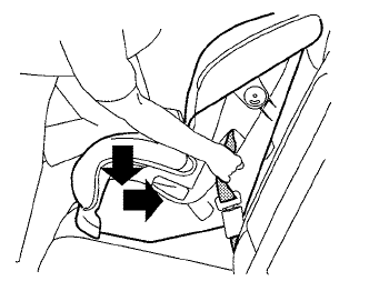 Nissan Murano. Forward-facing child restraint installation using the seat belts
