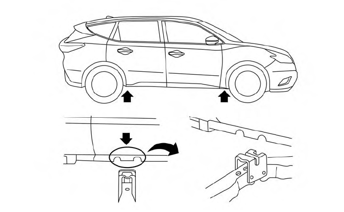 Nissan Murano. Jacking up vehicle and removing the damaged tire
